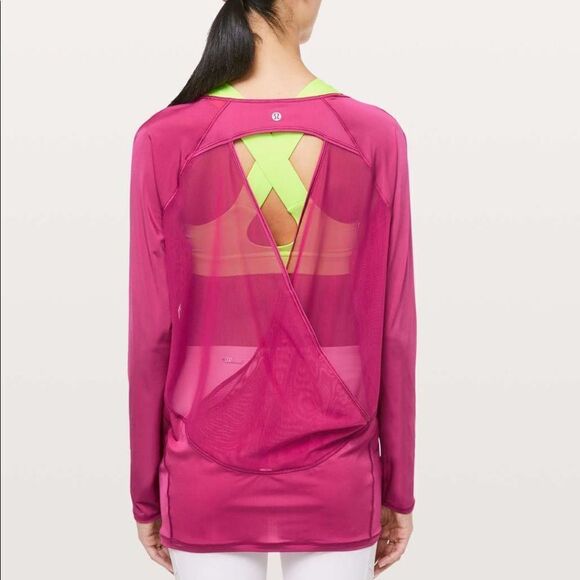 NWT New LULULEMON If You’re Lucky LS Top Open Mesh Back Raspberry Pink 6 10 - Picture 2 of 7